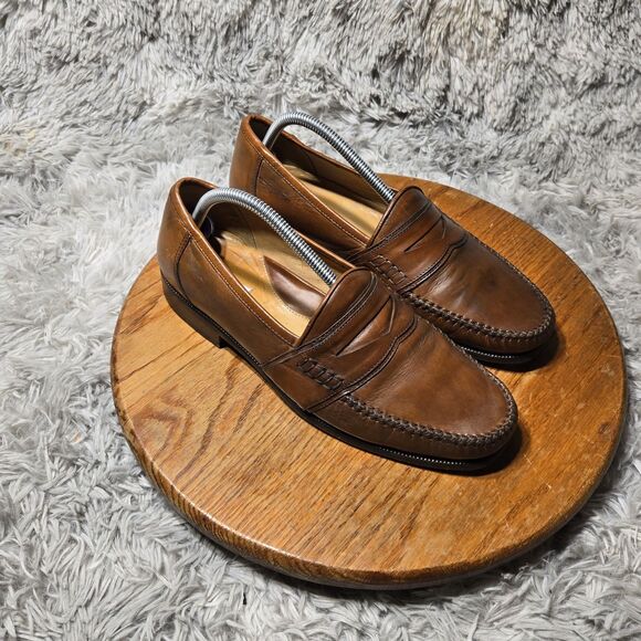 Retro Y2K Alfani Mens Size 9M Brown Leather Penny Loafers Made in Italy - Picture 1 of 11
